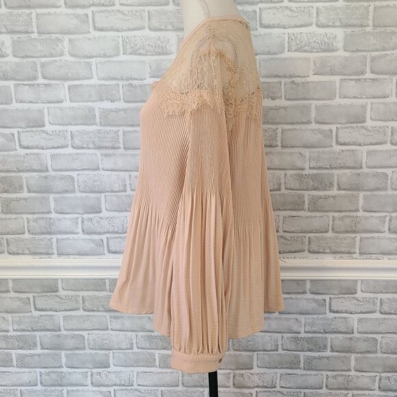 ADRIANNA PAPELL Pleated Lace Trim Blouse Long Sleeve XL Romantic Cottagecore - Picture 2 of 7